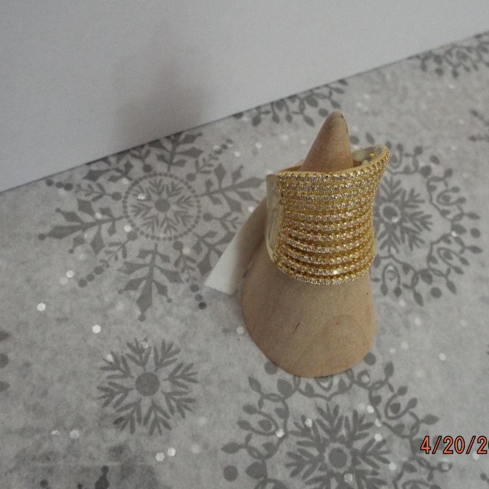 Simulated Diamond Goldtone Concave Split Ring - image 2